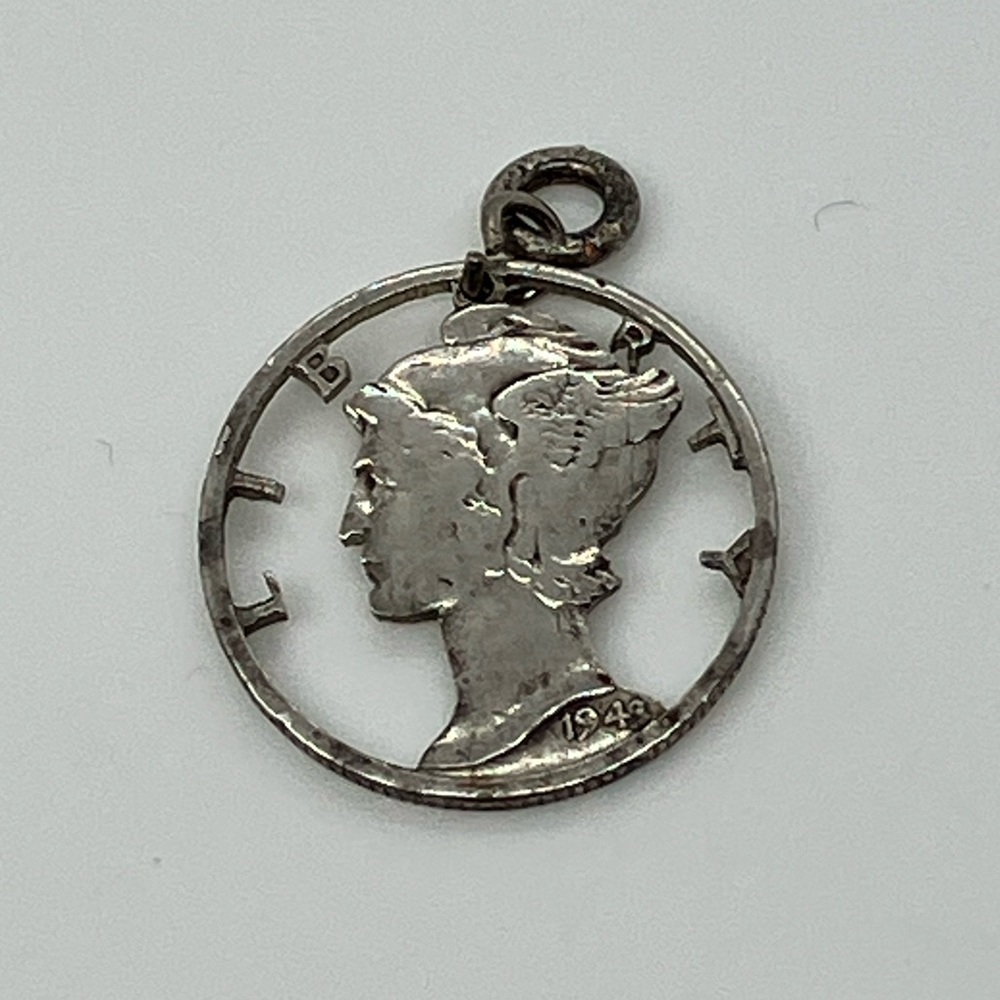 Vtg Mercury Dime Liberty Cut Coin Necklace Pendant Charm | Old Silver Coin